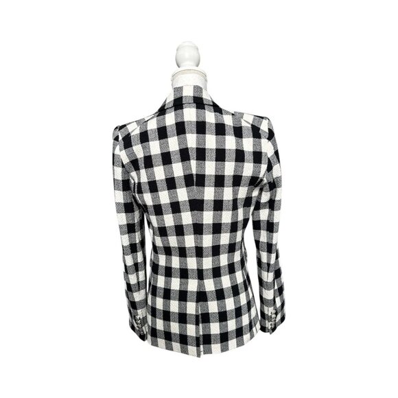 VERONICA BEARD Miller Dickey Plaid Jacket Blazer Size 4 Black White Linen Check - Picture 3 of 12